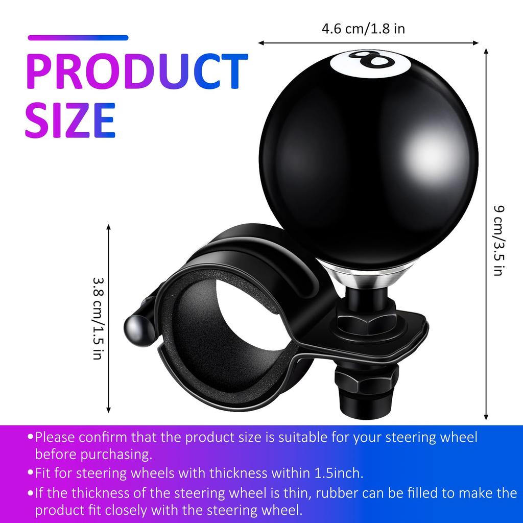 Tallew Black Steering Wheel Knob Spinner Suicide Knob 360 Degree Rotating Steering Wheel Accessories for 2-Piece 8-Ball Cars, Trucks, Semi-Tractors