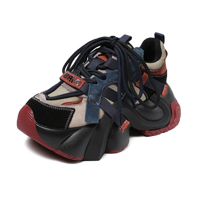 Fashion High quality 6cm Women Chunky Sneaker Fashion Summer Spring Autumn Flats Comfy Booties Shoes Leather Genuine Casual dad shoes