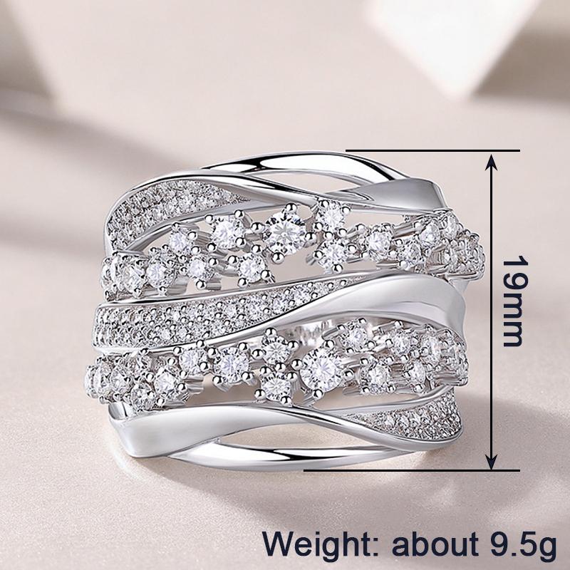 Gorgeous Wide Silver Color Rings for Women Luxury Party Accessories Brilliant Cubic Zirconia Finger Jewelry for Wedding