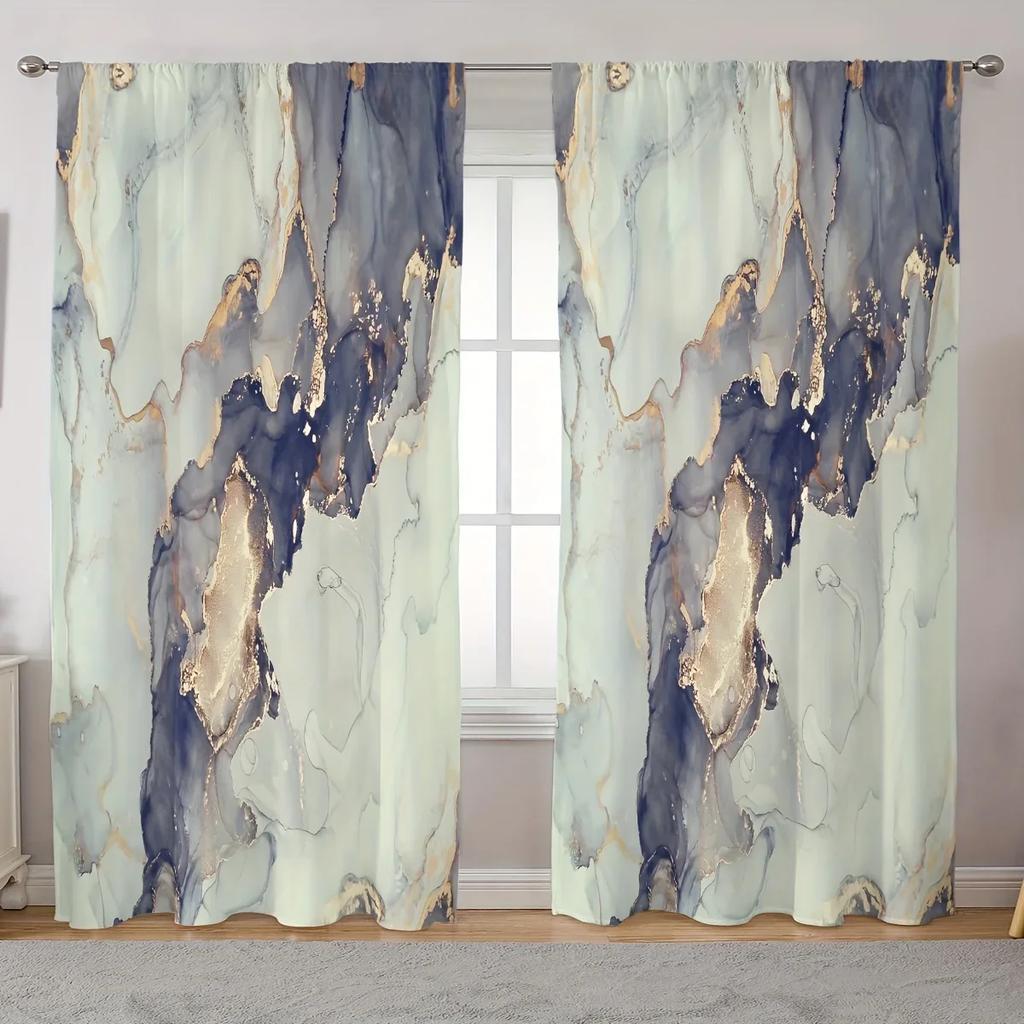 2pcs Marble Textured Digital Printed Curtain Rod Pocket Living Room and Office Furniture Decor Home Decor Semi Blackout Cortinas