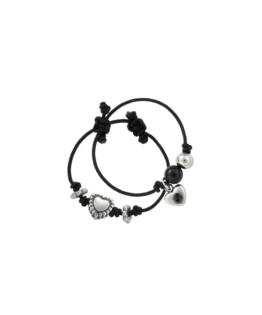 Nff Gem String Ring Set-Heart Black