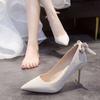 French high heels female stiletto student 18-year-old girl small fresh silver bridesmaid shoes light color wedding shoes wedding photo