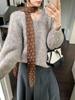 Women's Lake Blue V-Neck Autumn/Winter Korean Style Loose Knit Sweater - Cozy, Versatile, Age-Reducing