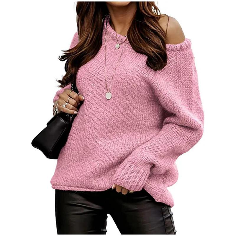 Autumn Women Casual Long Sleeve Sweaters Crew Neck Pure Color Soft Ribbed Knitted Oversized Loose Pullover