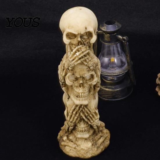 Halloween Table Ornaments Stacked Skull Heads Statue, Gothic Resin Figurine, See Speak Realistic Statue Hear No Evil Skulls Sculpture for Decoration
