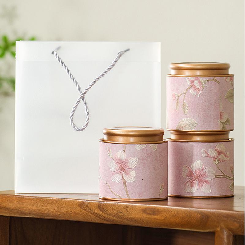 Flower Pattern Empty Tea Tin Can Household Green Black Tea Sealed Jar Portable Home Small Tea Packaging Box Tinplate Storage Can