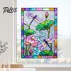 Decorative Glass Cling for Home Dragonfly Lotus Stained Style Window Cling, Rainbow Suncatcher Static Light Effect Sticker Decal, Privacy Film