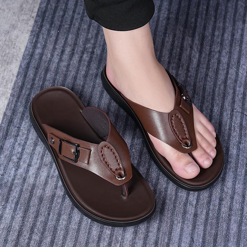 Men Black Slippers Simple Flats Flip Flops Summer Brown White Open Toe Sandals Outdoor Beach Shoes Plus Size 46 47 48