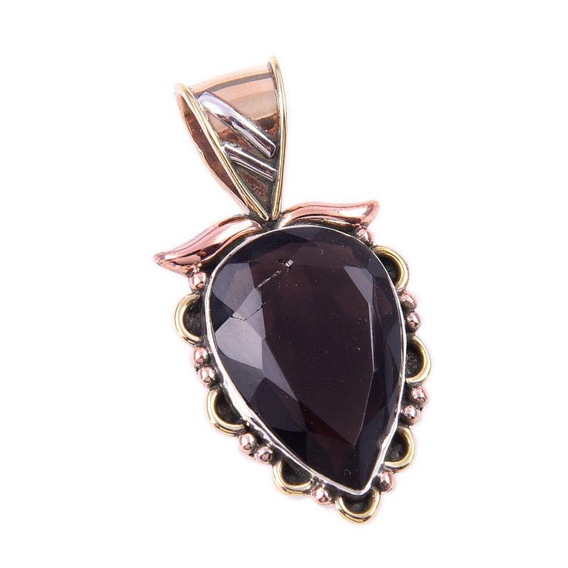 Natural Black Onyx Gemstone 925 Solid Sterling Silver TwoTone Pendant 1.25" A1f38
