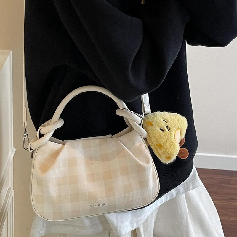 Korean Version of Trendy Plaid Large-capacity Handbag Women's 2025 Summer New Fashion Foreign Style Single Shoulder Crossbody Bucket Bag