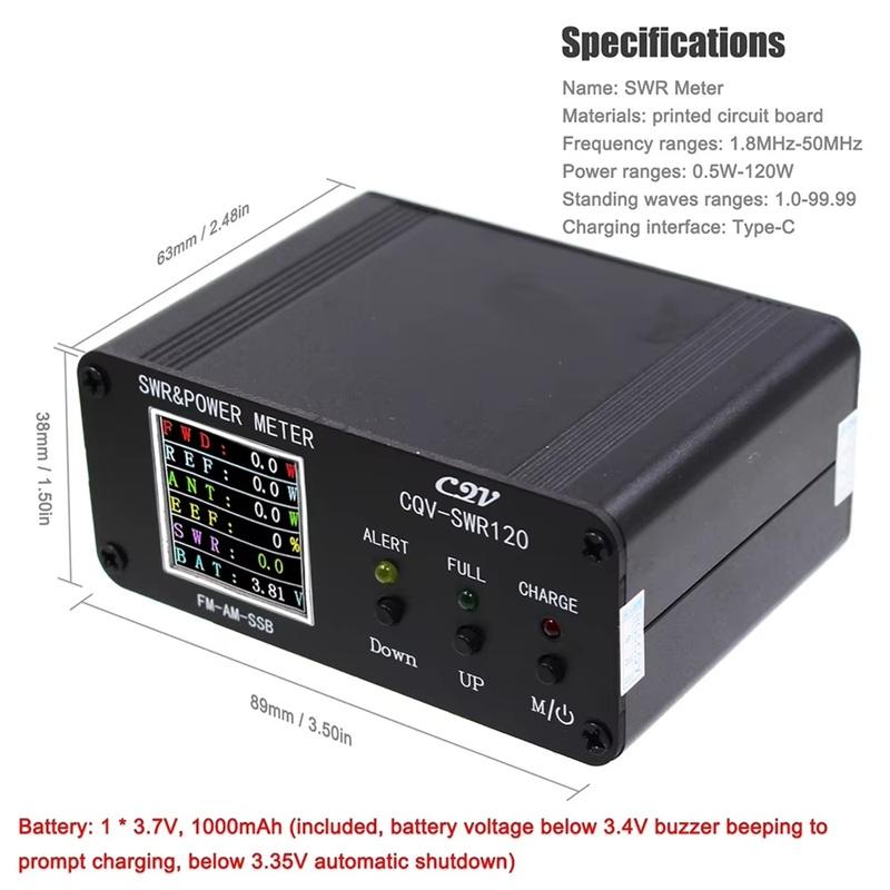 CQV-SWR120 120W Digital Standing Wave SWR Power Meter 240 * 240 Full Color HD Display 1.8-54Mhz High Standing Wave Alarm