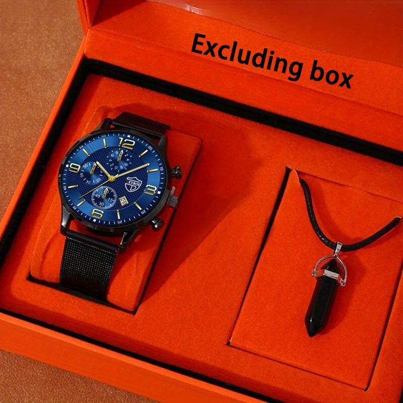 

Набор из 2 предметов, модные мужские наручные часы с календарем и деловыми кварцевыми часами, модные мужские наручные часы из нержавеющей стали, мужские часы и ожерелье
