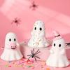 Cute Halloween Ghost Resin Figurine, Candy Pumpkin Witch Hat Desk Decor For Girls, Pink White Tabletop Ornament