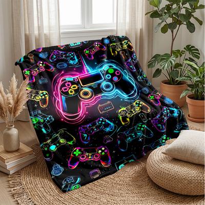 Neon Gaming Controllers Theme Blanket Lightweight Warm Flannel Blanket Decorative Throw Blanket for Home Decoration