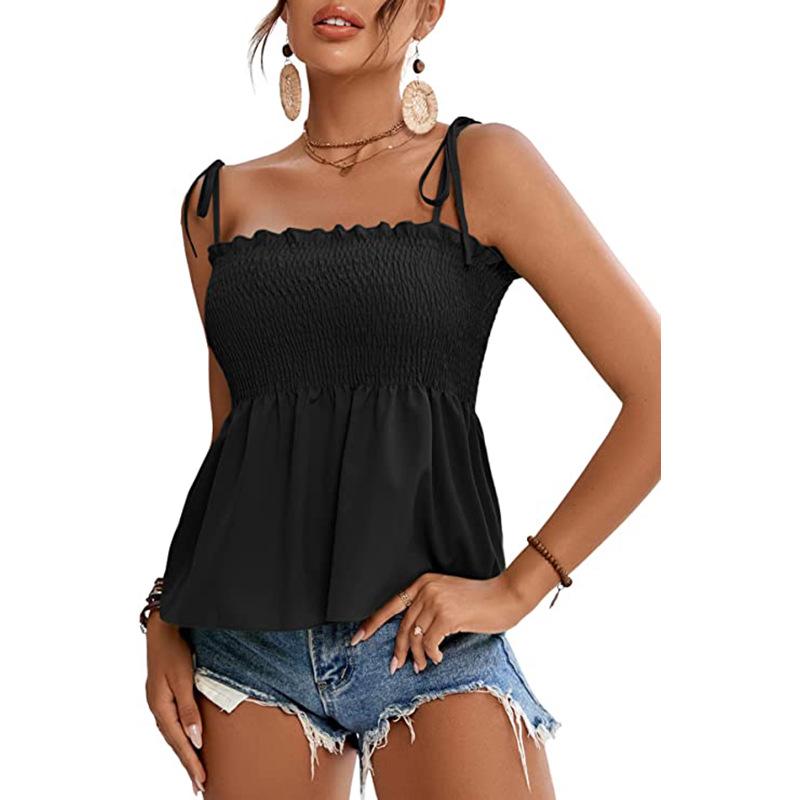 2025 Women's Fashion Solid Color Sexy Off-Shoulder Sleeveless Tie-Up Bandeau Top