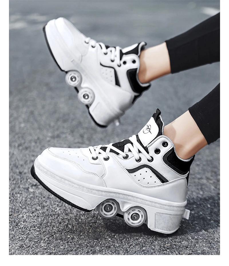 Parkour Shoes 4 Wheels Deformation Roller Skating Shoes Kids Adults Unisex Sneakers Street Urban Fitness FSK Quad Skating Shoes