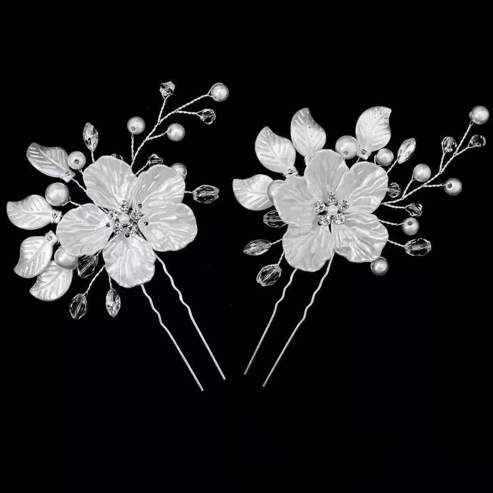 Bridal side crown hair accessory, white pearl flower decoration, pearl hair clip, wedding updo hair ornament