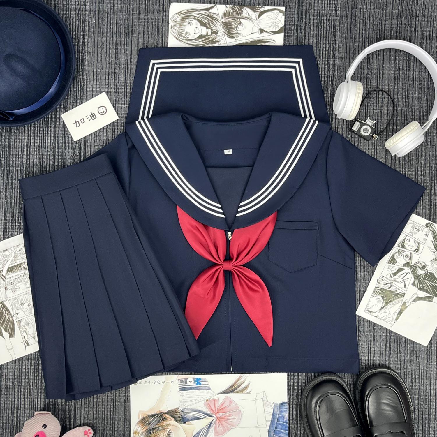

Original Japanese JK Navy Blue Three-Line Sailor Suit Middle School Uniform Costume L