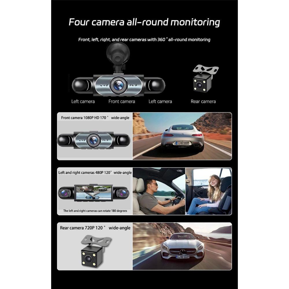 Dashcam a 4 Lenti: Registrazione HD 1080P (Anteriore, Posteriore, Sinistra, Destra) & Vista posteriore