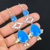 925 Sterling Silver Pear Natural Aqua Chalcedony Dangle Drop Earrings Jewelry