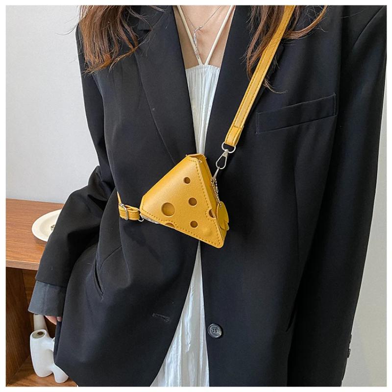 Women'S Triangle And Square Cheese Shaped Mini Pu Leather Bags Cute Earphone Lipstick Purses Handbags Crossbody Shoulder Bag