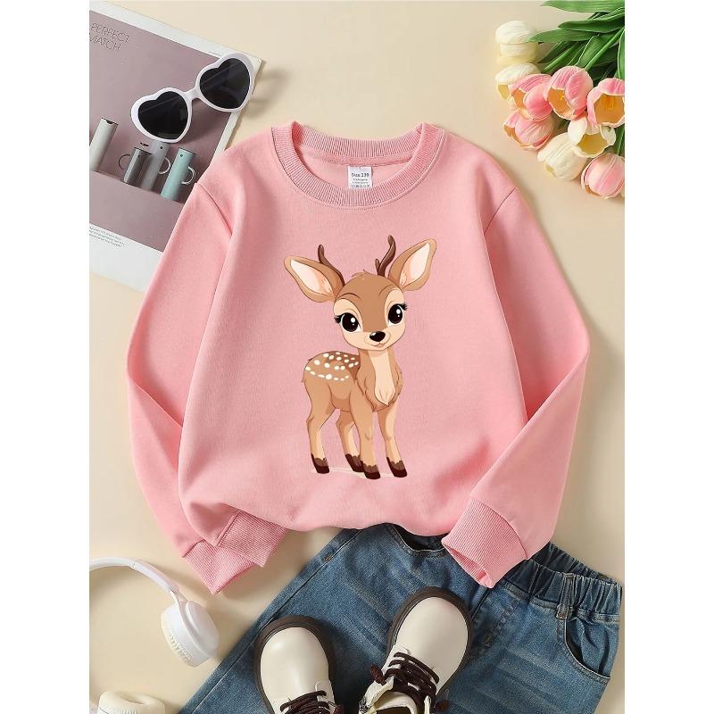 Europäische Größen Kinder Rundhals-Sweatshirt - Niedlicher Hirsch mit weißen Flecken und großen Augen, Sportbekleidung und Freizeitkleidung, Weich und bequem