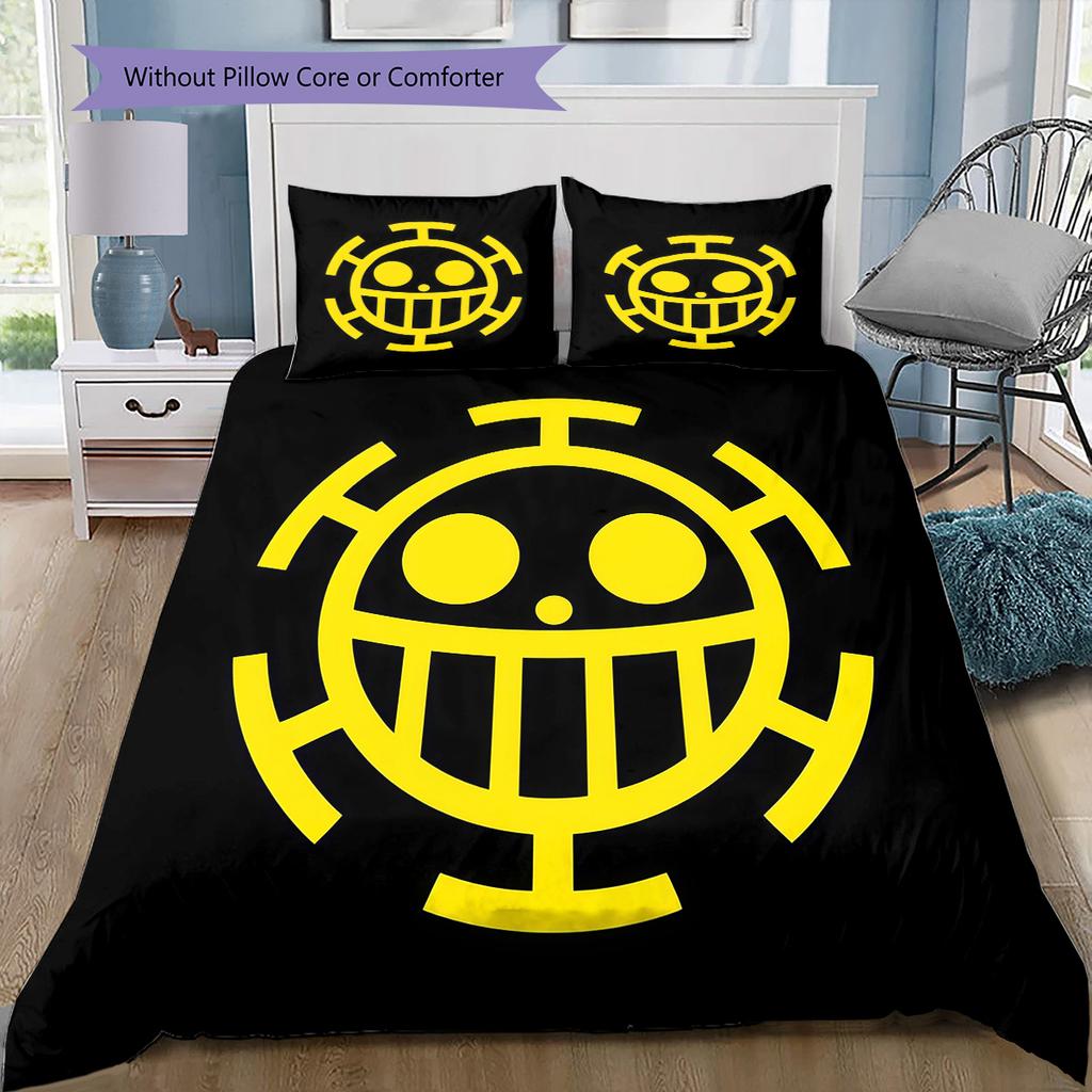 One Piece Logo Pattern Bedding Quilt Set Quilt Cover Pillowcase Home Birthday Gift(1 * Duvet Cover + 2 * Pillowcase, Without Core)