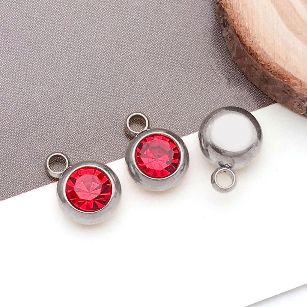 Twelve Color Birthstone Round Titanium Steel Pendant for DIY Jewelry