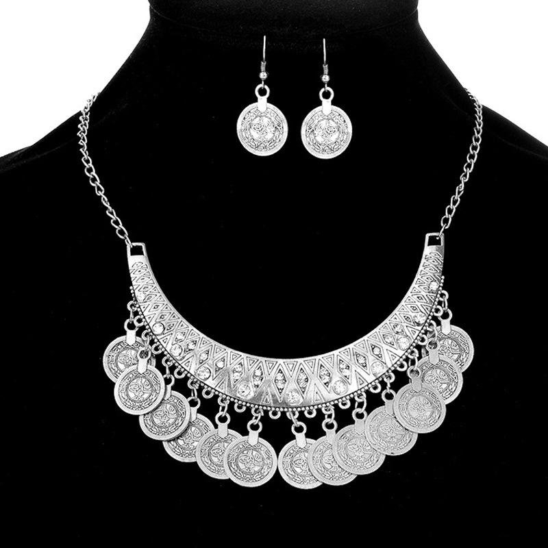 Court Vintage Engraved Rhinestone Necklace Coin Tassel Sweater Chain Dance Accessories Vintage Accessories Coin Accessories