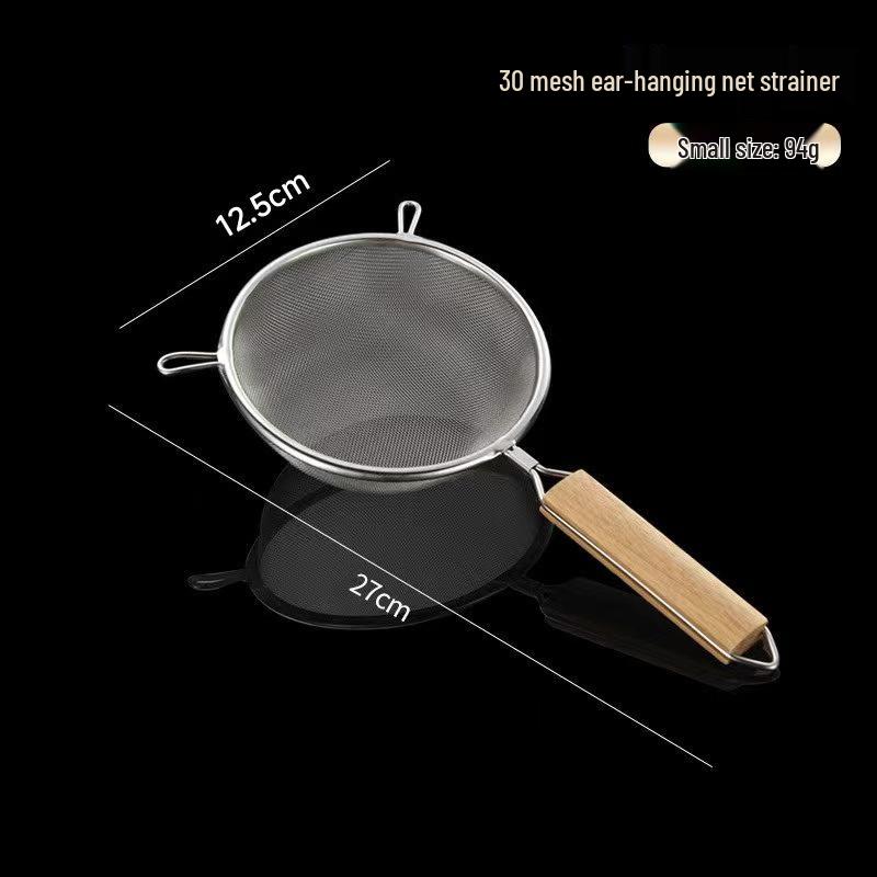 Stainless Steel Double-Ear Mesh Strainer Ladle with Wooden Handle