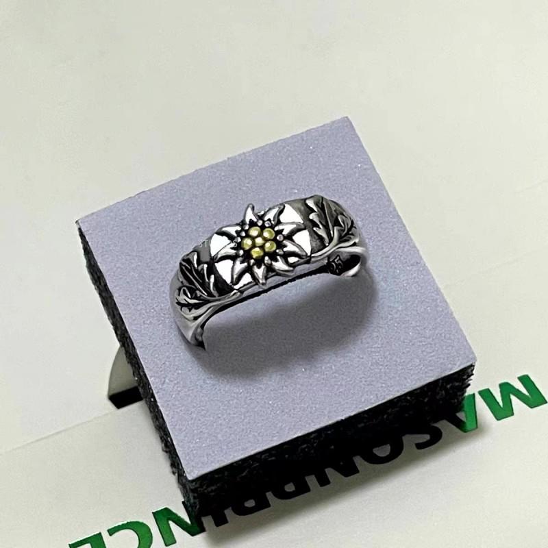 Adjustable Sterling Edelweiss Flower Ring With Copper Inlay Vintage Floral Jewelry Men Women
