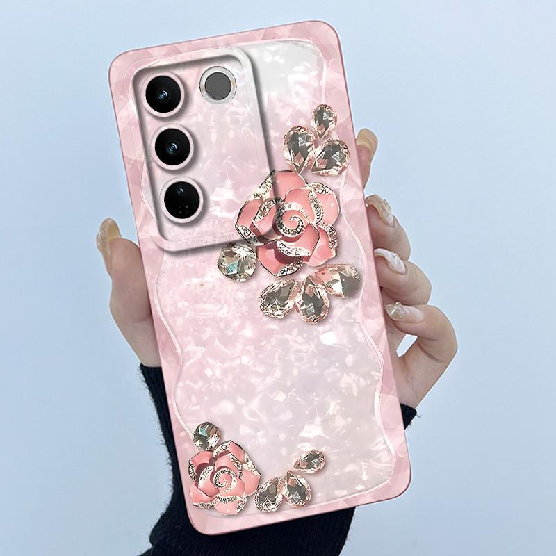 For VIVO V27 V29 5G Phone Case V25E LATAM V27E V29E Cover Fashion Simplicity Flower Soft Liquid Silicone Protective Shell Fundas