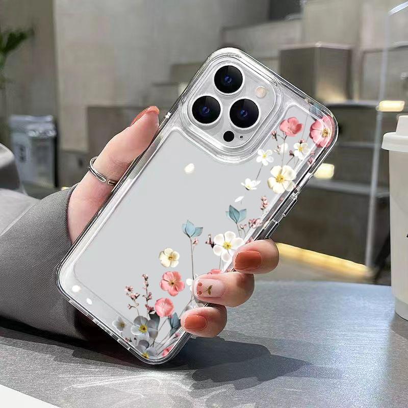 Colorful Flower Branch Transparent Phone Case for iPhone 11 12 13 14 15 16 17 Pro Max Air 16E X XS 7 8 Plus TPU Protective Cover