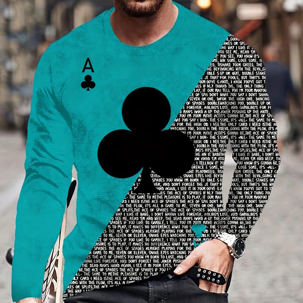 Summer Men's T-Shirt Big Size Loose Retro Short Sleeve Fashion American Poker Letter Print O Neck Long Sleeve Autumn Shirt