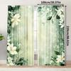 Set Of 2 Minimalist Sheer Curtains Green White Floral Print Living Room Bedroom Decor Design Curtain With Rod Pocket Polyester Ideal For