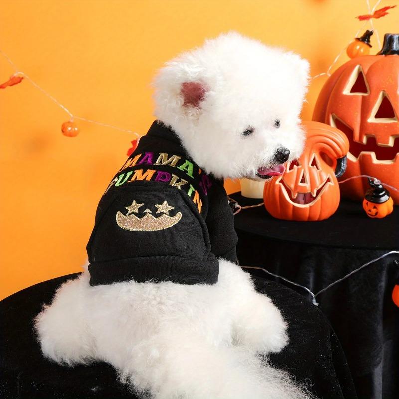 Mom's Pumpkin Halloween Sweater Pet Clothes Dog Cat Black Handsome Funny Color English Embroidery Open Button Jacket