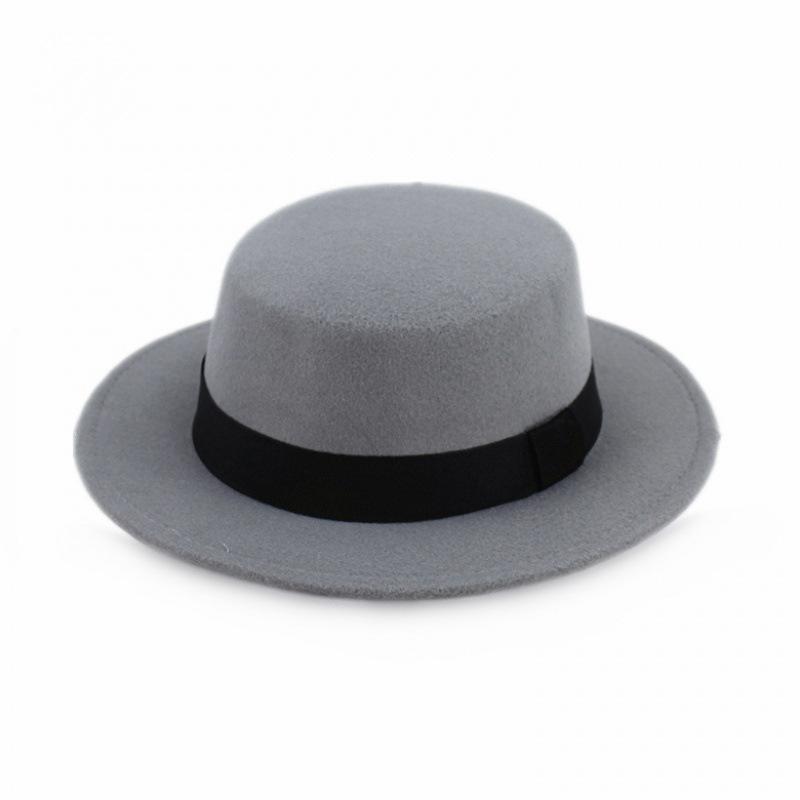 Hat Women's Woolen Top Hat Autumn and Winter Black Retro Gentleman British Style Flat Top Bow Top Hat Felt Hat