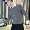 Men's Streetwear Black White Check Contrast Collar Button Down Shirt