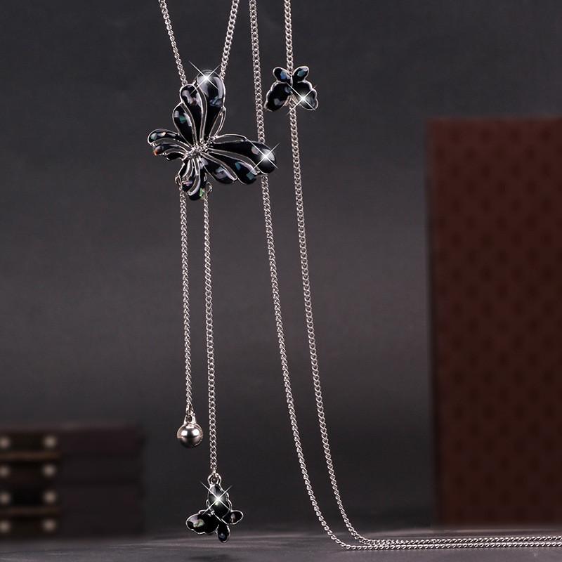 

Unique Design Butterfly Long Necklace For Women Perfect For Everyday Or Special Events Platinum Black