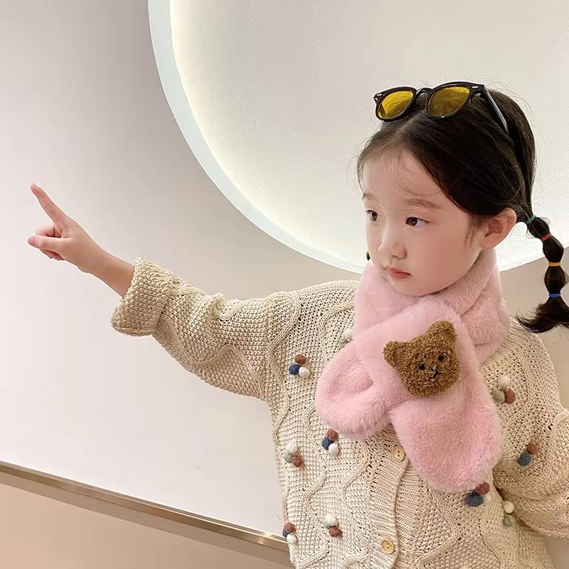 Écharpe Peluche Douce Automne Hiver pour Enfants Mignonne Dessin Animé Fille Bébé Épaisse Chaude Écharpe pour Enfant Extérieur Tour de Cou Accessoires Bébé