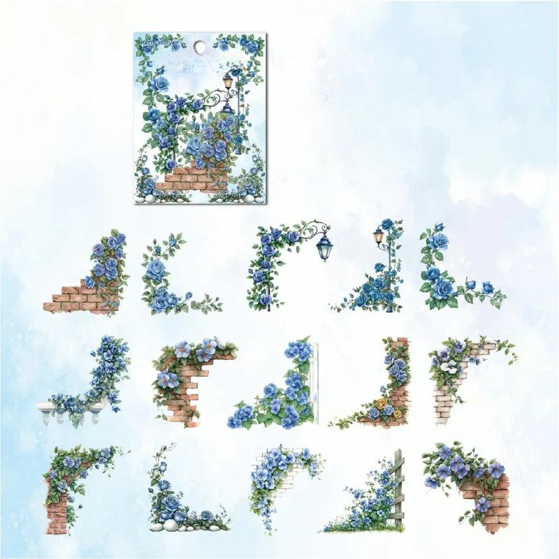 

30 шт. Квіти Кутові наклейки Пакет наклейок для домашніх тварин DIY Щоденник Прикраса Наклейка Альбом Скрапбукінг Непотрібний журнал синій