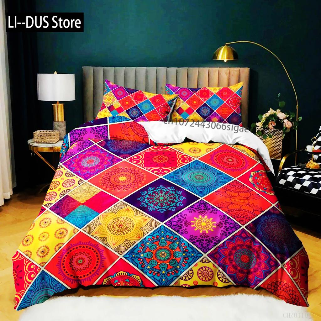 3d Bohemiskt Sängklädesset Boho Blommor Påslakan Örngott Queen King Size 2/3st Sänglinne För Kvinna Par
