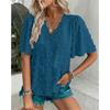 Comfortable Loose Jacquard Lace V-neck Short Sleeved Top For Women