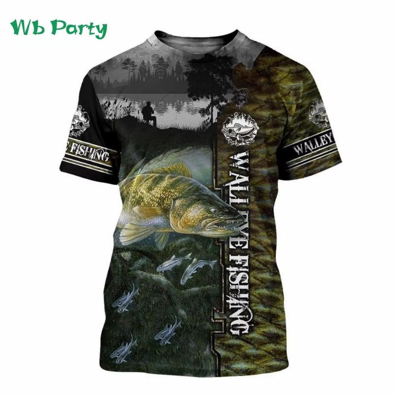 Men Shirts Graphic Tee Fish Print Short Sleeved T-shirt for Men Fish Graphic