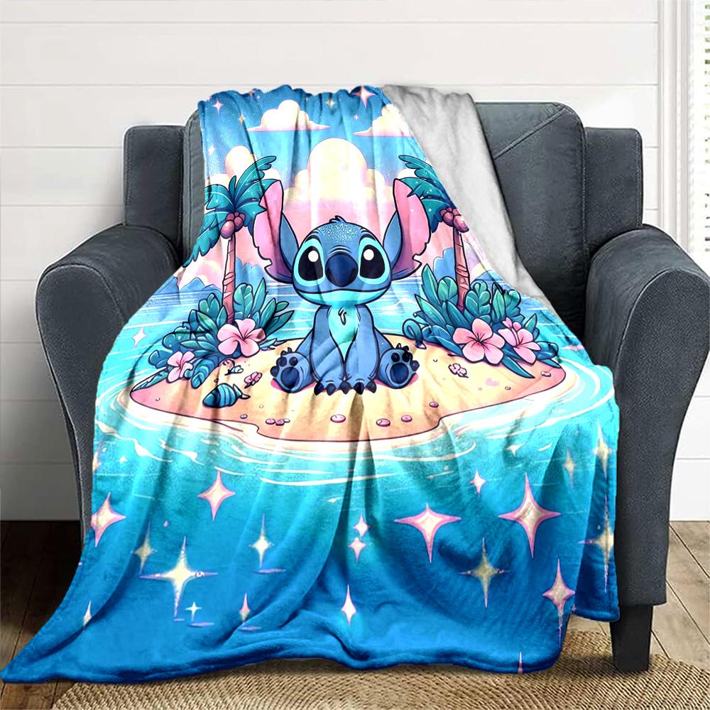 Stitch Tropical Shore Flannel Blanket Super Soft Warm Cozy Blanket for Sofa Bed Office Travel All‑Season Home Decor Gift