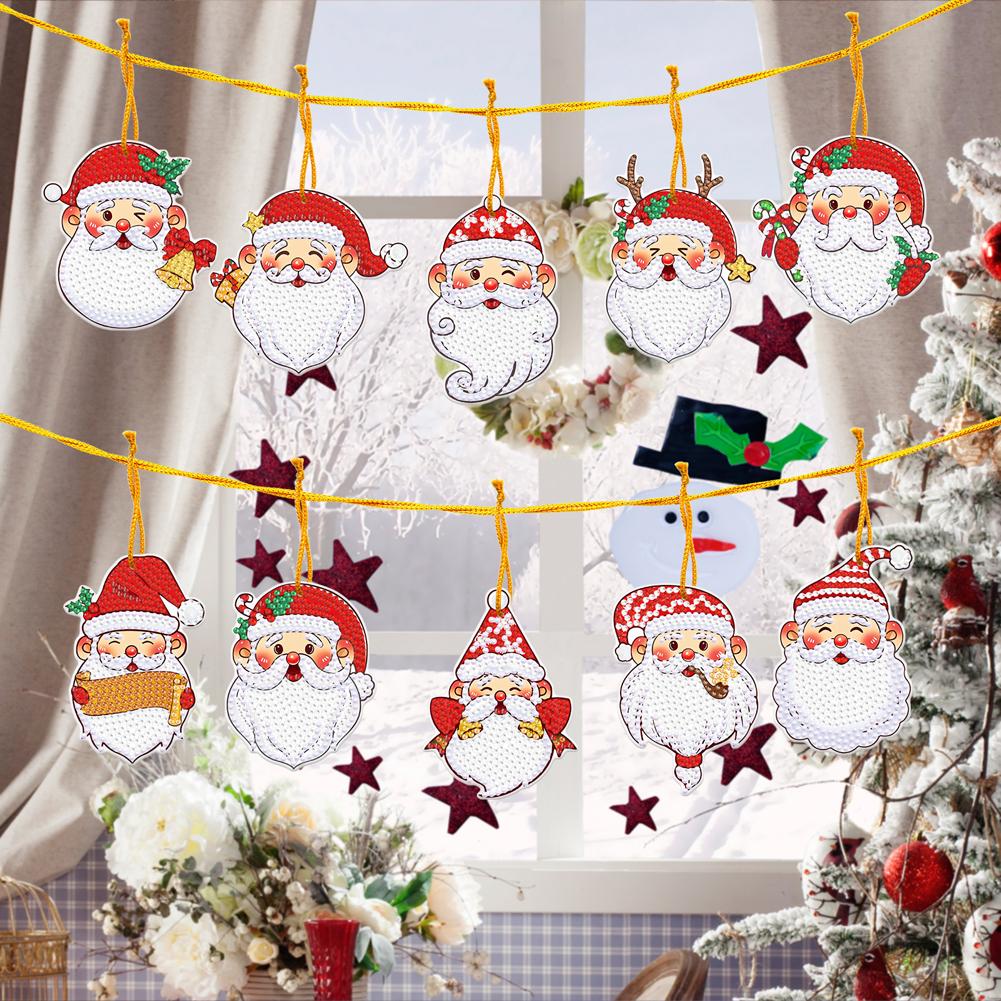 5/8/10PCS Christmas Tree Pendant Diamond Painting Pendant Xmas Tree Decoration Hanging Ornament Keychain Pendants DIY Xmas Gifts