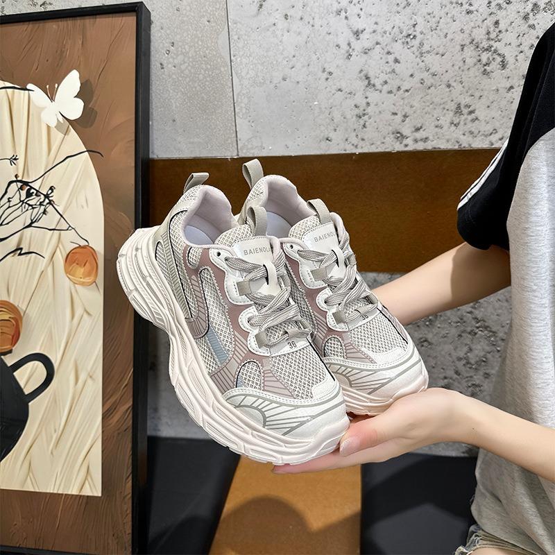 Double Net Lightweight Sports Shoes Casual Running Shoes Female Students Thick-soled Heightening Casual Shoes Female Dad Shoes