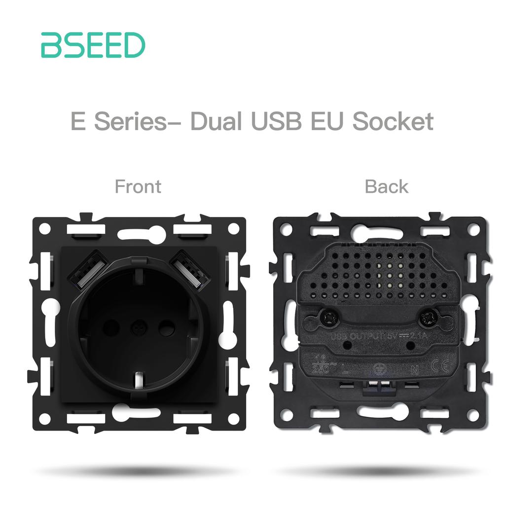 BSEED Switch DIY Modules Light Switch Parts Black Glass/Plastic Frame DIY Combination Wall Sockets TV CAT6 USB-C Charge Key