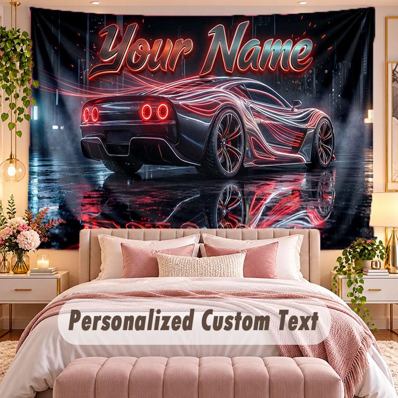 Car Racing (121) Theme Wall Tapestry Customized With Name Text Personalized Hanging Tapestry For Bedroom Living Room Decor