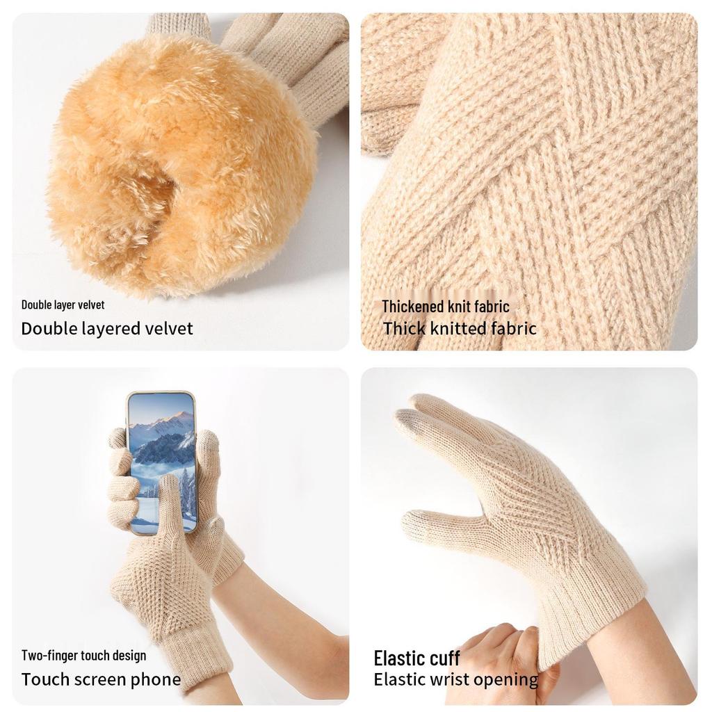 Warm Knit Touchscreen Gloves for Women - Windproof, Double-Layer Winter Cycling & Office Cold Protection